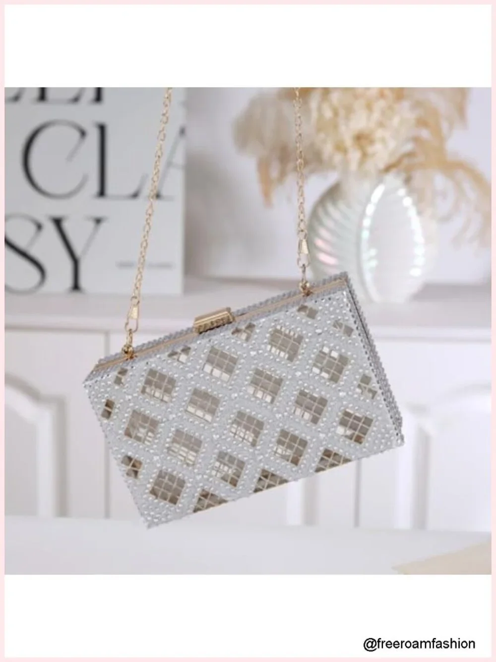 Rhinestone Lattice Hollow Out Evening Clutch Handbag for Party Wedding